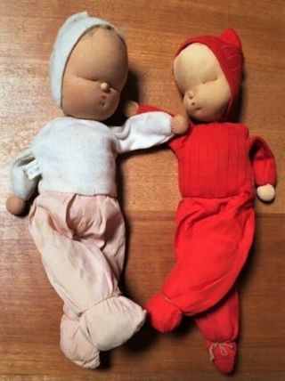 Vntg 1957 Japan Sleepy Baby 8 " Cloth Brother & Sister Stockinette Dolls Sweet