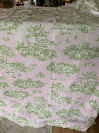 VTG Pottery Barn Kids Pink Gingham Green Drape Panel Pink 44 x 96 French Country 2