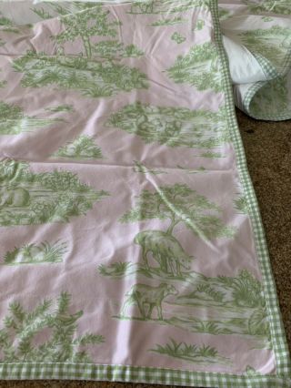VTG Pottery Barn Kids Pink Gingham Green Drape Panel Pink 44 x 96 French Country 3