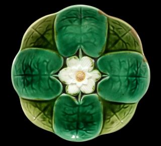 Antique Majolica Art Pottery Lily Pad Water Lily Flower Leaves Plate