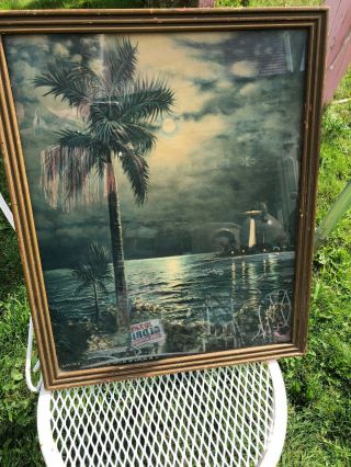 D.  Miller Vintage Palm Tree Lighthouse Print From 1920 - 40 S Frames Under Glass