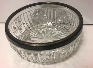 Cut Glass Bowl With Silver Plate Rim