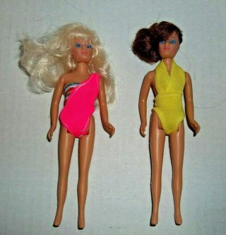 2 Vintage 5.  75 " Inch Dolls In Bathing Swim Suits Rooted Hair Topper Dawn Clone