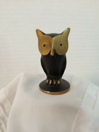 Signed Brass Owl By Walter Bosse For Baller Austria C1950 Mcm Modern