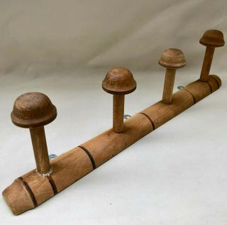 Antique French Turned Wood Coat Or Hat Rack With 4 Turned Wooden Knobs