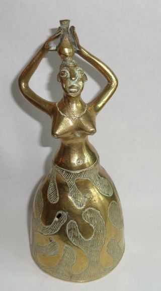 Vintage Brass Bell African Lady Carrying Water 6.  5 "