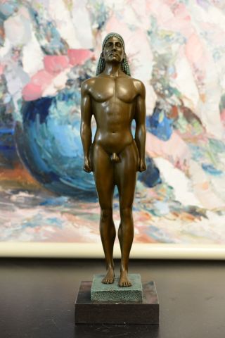 Signed Cesaro,  Bronze Statue,  Greek Riace Bronze Warriors Nude Man Sculpture
