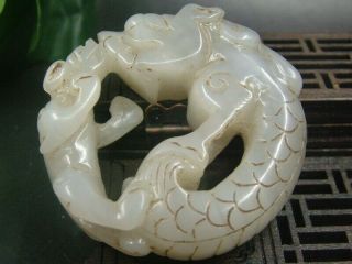Aquarius Chinese Antique Celadon Nephrite Hetian - Jade Dragon&tiger Pendant