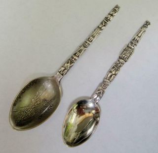 2 Small Vintage Sterling Silver Souvenir Spoons,  Totem Pole Handles,  Alaska.