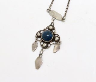 A Pretty Antique Edwardian Arts & Crafts Silver 925 Blue Gemstone Necklace 2