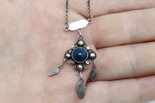 A Pretty Antique Edwardian Arts & Crafts Silver 925 Blue Gemstone Necklace 4