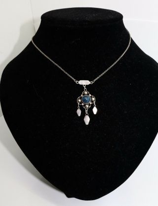 A Pretty Antique Edwardian Arts & Crafts Silver 925 Blue Gemstone Necklace 5