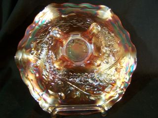 Antique Sowerby Carnival Glass Amber Marigold Ruffled Bowl Dish Thistle & Thorn