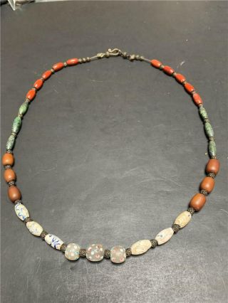 Antique African Trade Bead Necklace - Glass - Amber - Stone
