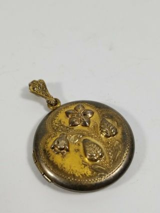 Vintage Art Nouveau Gold Filled Locket Pendant Necklace Floral Antique