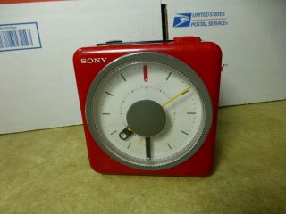 Vintage Red 1980s Sony Icf - A10w Am/fm Alarm Clock - -