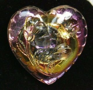 Antique Vtg Button Heart Shape W Lady Bug Moonglow Glass 13/16 I