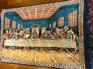 Vintage Tapestry Wall Hanging 56 X 39 " Aprx Last Supper 80 Rug