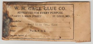 W.  H.  Gage Glue Co.  St.  Louis,  Mo Antique Package Of Hide Glue