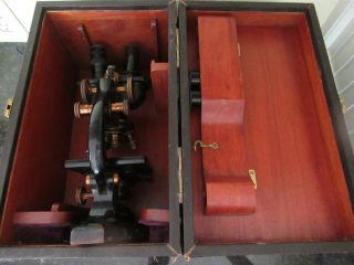 Antique Spencer Binocular Lab Microscope W/ Wood Case Buffalo Ny 1890 - 1934 Antiq