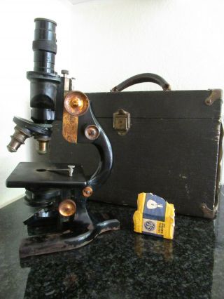 Antique Spencer Binocular Lab Microscope w/ Wood Case Buffalo NY 1890 - 1934 Antiq 6