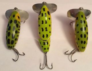 3 Vintage Fred Arbogast Jitterbug Jointed Frog Spot Fishing Lures