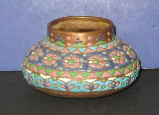 Enamel On Hammered Copper Pot Vase Hand Made