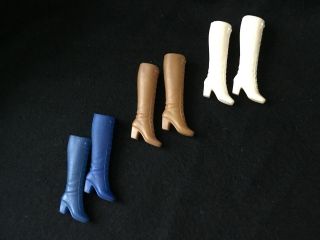 3 Pairs Vintage 1970s Barbie Doll Squishy Boots Lace Up Mod White - Blue - Tan Korea