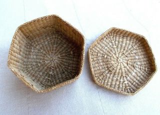 Antique Sweet grass Basket w/Lid Hexagon shape braided handle on Lid 3