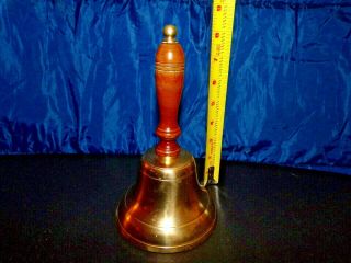 Old Vtg Antique Brass Wood Handle Teacher School Ringing Bell Loud Ring