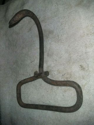 Vintage Antique Blacksmith Hand Forged Iron Hay Primitive Farm Tool Hook Rustic