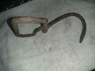 Vintage Antique Blacksmith Hand Forged Iron Hay Primitive Farm Tool Hook Rustic 3