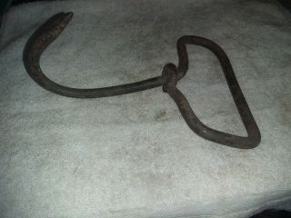 Vintage Antique Blacksmith Hand Forged Iron Hay Primitive Farm Tool Hook Rustic 5
