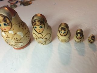 Vintage Russian Wooden Nesting Dolls Set Of 5