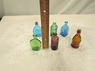 6 Vintage Antique Glass Bottles With Cork Small Size Assorted Colors