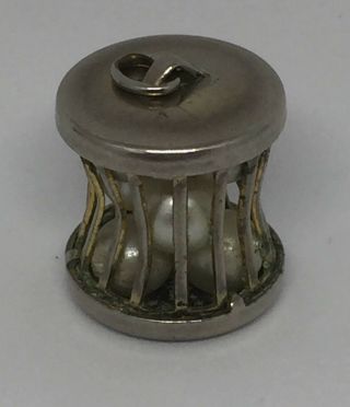Unique Vintage Antique Silver Charm Pendant Of Little Pearls In A Pot Cage