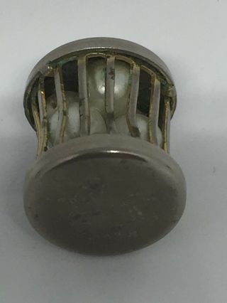 Unique Vintage Antique SILVER CHARM PENDANT Of Little Pearls In A Pot Cage 3