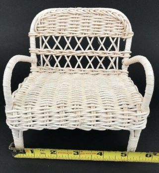 VTG 3 Piece White Woven Wicker Doll Furniture Two Chairs One Loveseat 5