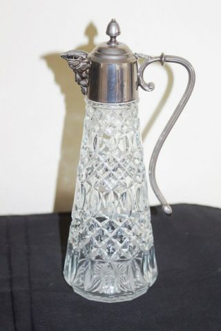 Vintage English Glass & Epns Silver Plate Claret Jug Bacchus Spout