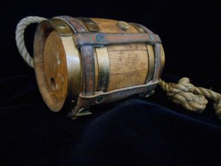 Vintage Wooden Banded Brandy Whiskey Mini Keg With Rope For St.  Bernard Collar?