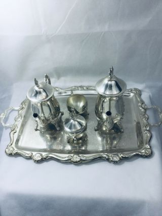 Vintage 5 Pc Silver Plated International China Tea Cup Tray Set