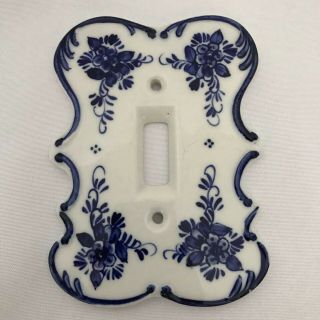 Vintage Delft Blue White Light Switch Plate Cover Ceramic Porcelain Floral