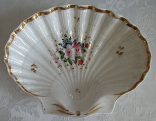 Antique French Paris Porcelain Shell Form Bowl W/ Hand - Painted Flowers