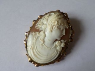 Large Antique Shell Cameo Brooch Classical Lady