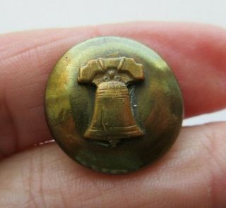 Wonderful Old Antique Vtg Brass Metal Picture Button Liberty Bell 3/4 " (k)