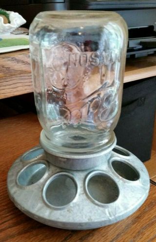 Vintage Mason Jar Galvanized Metal Chicken Feeder - 8 Holes