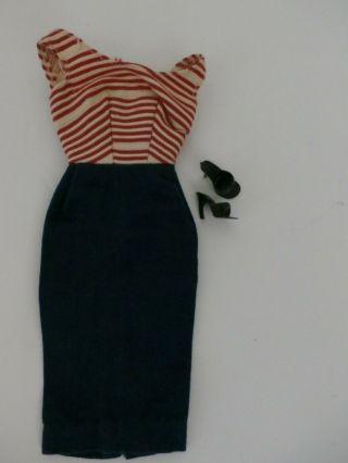 Vintage Barbie Cruise Stripes Dress & Shoes Red White Blue