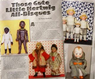 15p History Article,  Pics - Antique Hertwig All - Bisque Dolls & Crochet Pets