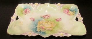 Hand Painted Vintage Tray Interesting Design Orchid Handles Detail 11.  5 X 7.  5 "