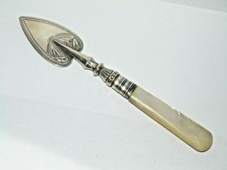 Unusual Shape Antique 1897 Solid Silver Mother Of Pearl Jam Preserve Knife By Rp